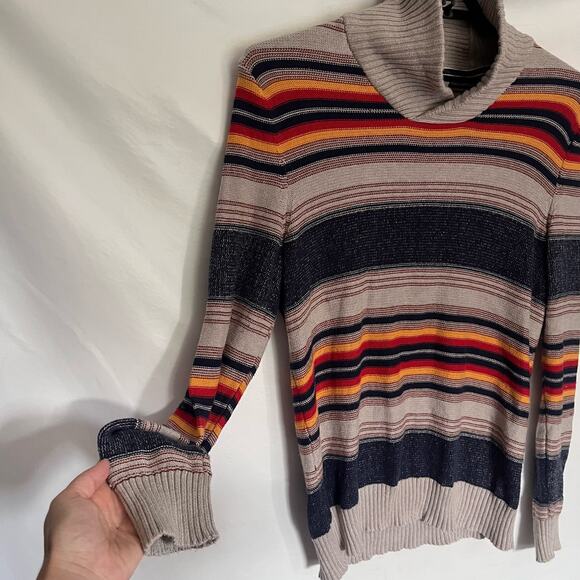 Sun+Stone Cowlneck Mens Sweater Sz L Preppy Y2K Retro Fall Stripe Academia 70s - Picture 3 of 12